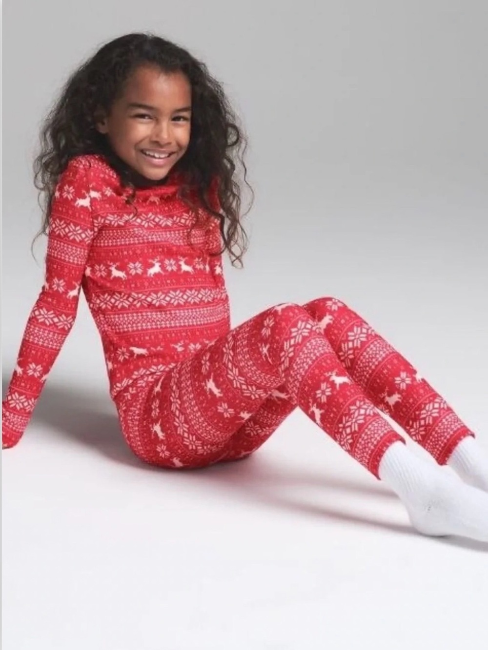 SKIMS Kids Unisex Red Deer Fair Isle Pajama Set